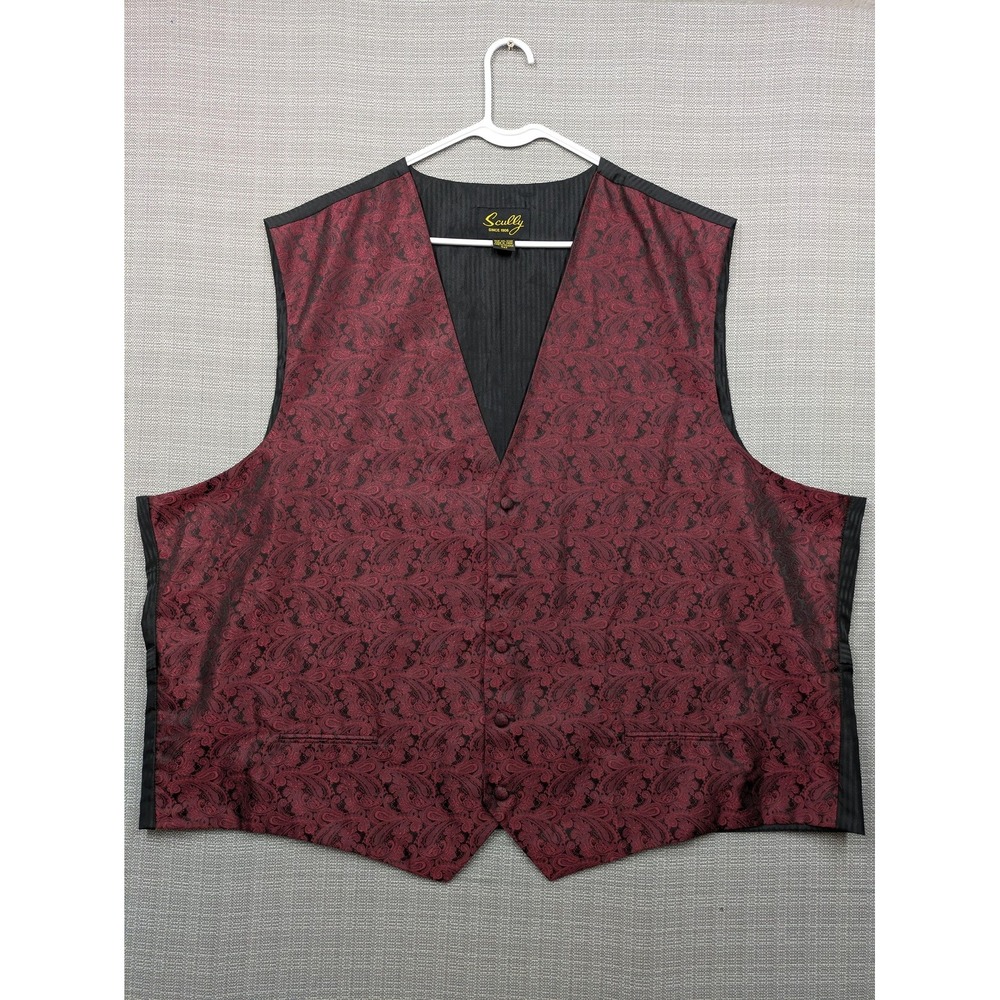 Scully Suit Vest Mens 4XT Red Paisley Formal 3 Piece Adjustable Belted Classic